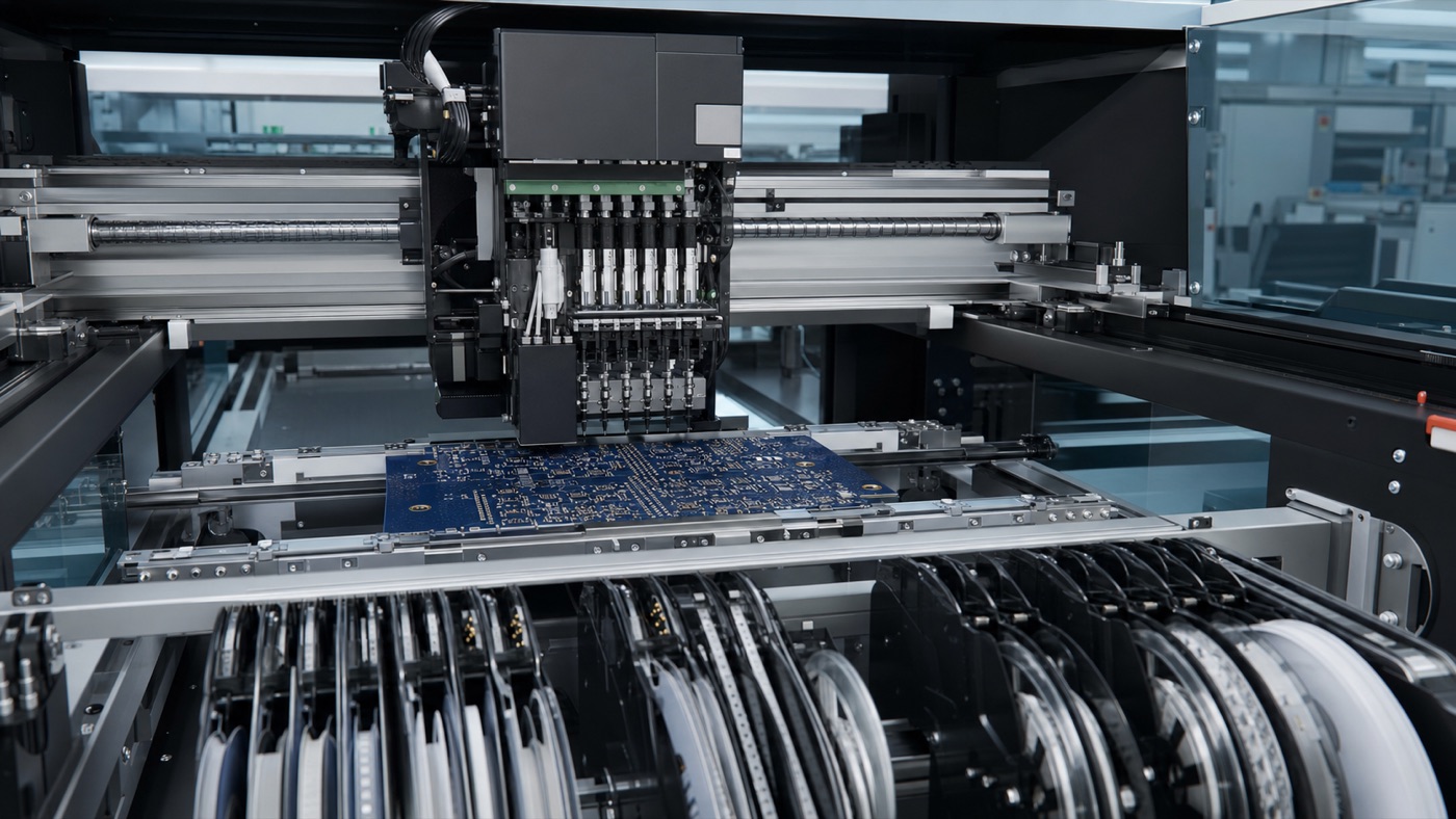 Pick and place machine populating a navy PCB