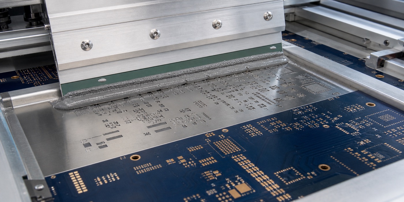 Solder paste stencil printing on a navy PCB